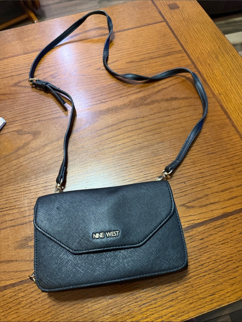 Nine West Black Crossbody Wallet with Gold-Tone Logo